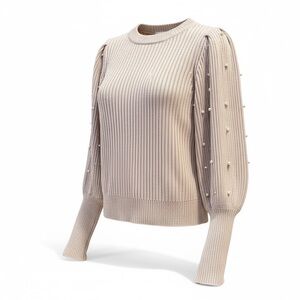 A PEACH Cream Knit Sweater with Pearl Accents, EUC, NWOT